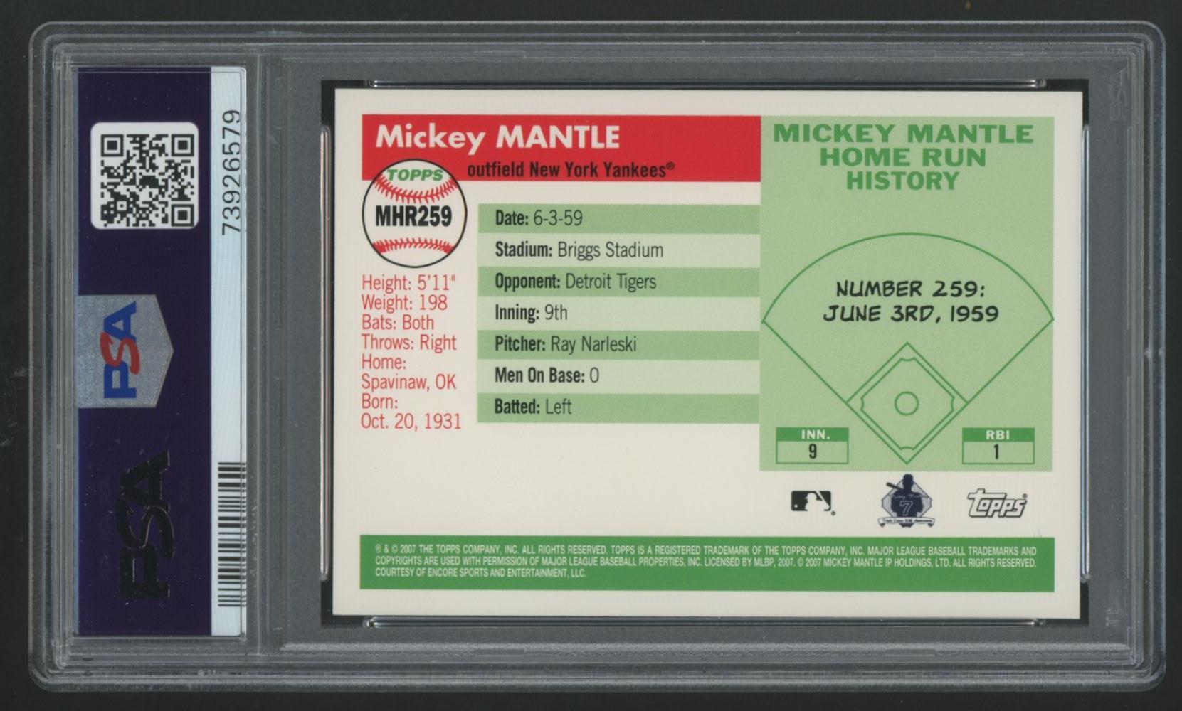 Mickey Mantle 2007 Topps Mantle Home Run History #259 (PSA 10) at PristineAuction.com Mickey Mantle 2007 Topps Mantle Home Run History #259 (PSA 10) at PristineAuction.com