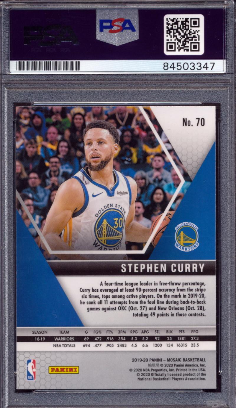 Stephen Curry Signed 2019-20 Panini Mosaic #70 (PSA) at PristineAuction.com Stephen Curry Signed 2019-20 Panini Mosaic #70 (PSA) at PristineAuction.com