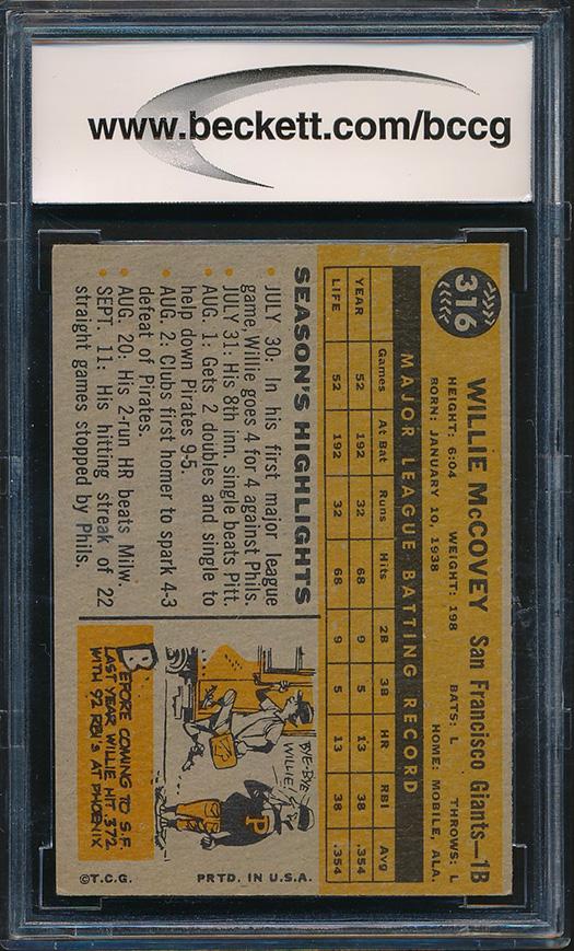 Willie McCovey 1960 Topps #316 ASR RC (BCCG 8) at PristineAuction.com Willie McCovey 1960 Topps #316 ASR RC (BCCG 8) at PristineAuction.com