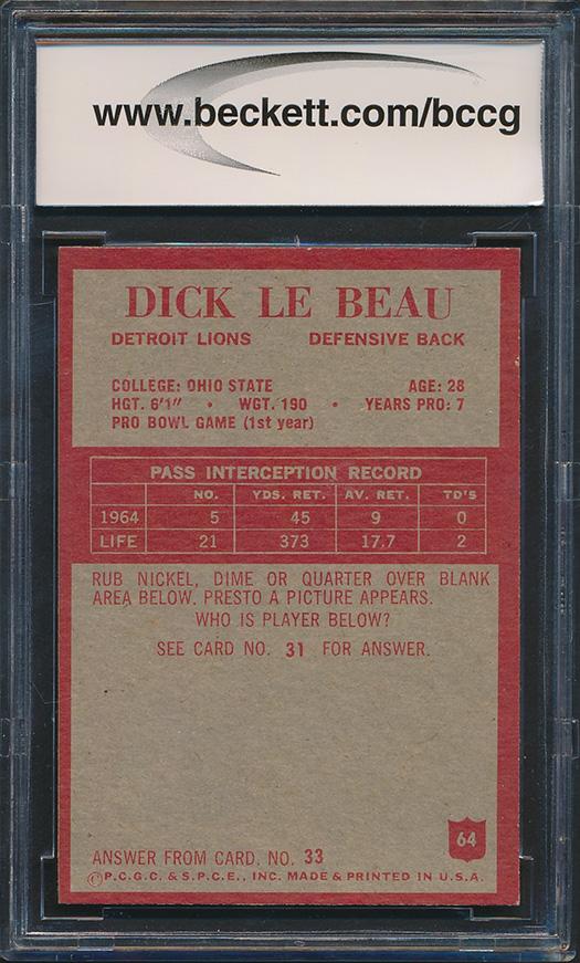 Dick LeBeau 1965 Philadelphia #64 RC (BCCG 9) at PristineAuction.com Dick LeBeau 1965 Philadelphia #64 RC (BCCG 9) at PristineAuction.com