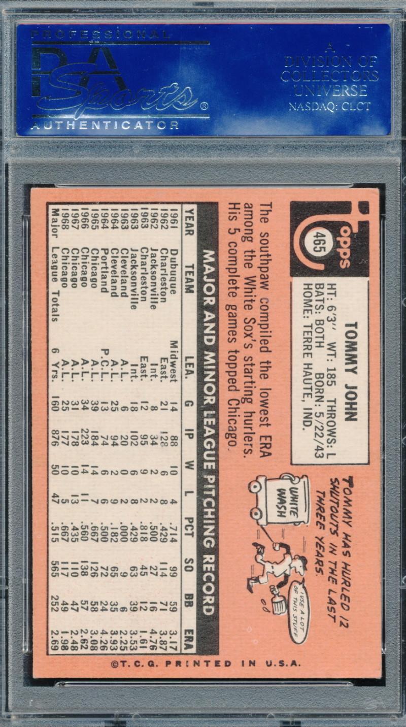 Tommy John Signed 1969 Topps #465 (PSA 6) at PristineAuction.com Tommy John Signed 1969 Topps #465 (PSA 6) at PristineAuction.com
