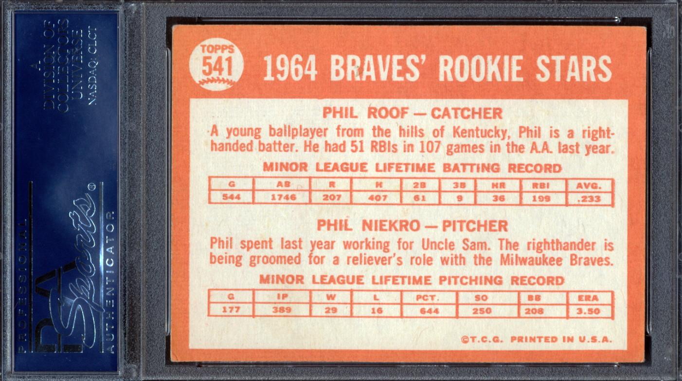 Phil Niekro Signed Phil Roof / Phil Niekro RC 1964 Topps Rookie Stars #541 (PSA | Autograph Graded 10) at PristineAuction.com Phil Niekro Signed Phil Roof / Phil Niekro RC 1964 Topps Rookie Stars #541 (PSA | Autograph Graded 10) at PristineAuction.com