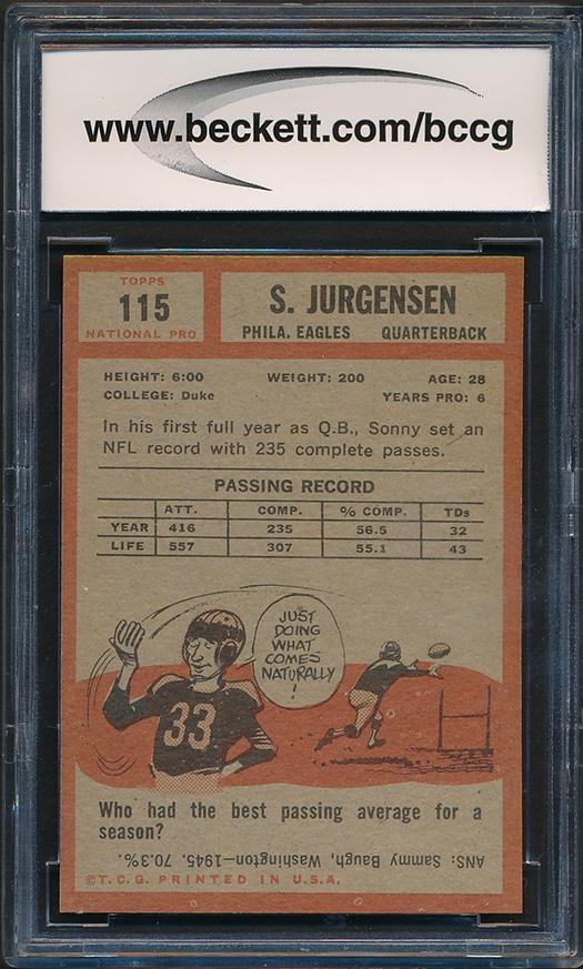 Sonny Jurgensen 1962 Topps #115 (BCCG 9) at PristineAuction.com Sonny Jurgensen 1962 Topps #115 (BCCG 9) at PristineAuction.com