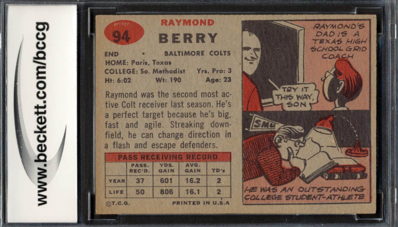 Raymond Berry 1957 Topps #94 RC (BCCG 7) at PristineAuction.com Raymond Berry 1957 Topps #94 RC (BCCG 7) at PristineAuction.com