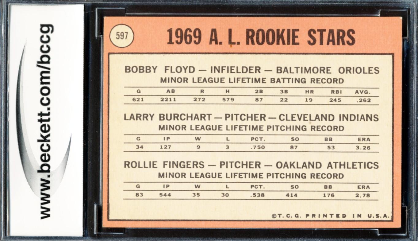 Bob Floyd / Larry Burchart / Rollie Fingers 1969 Topps #597 Rookie Stars RC (BCCG 8) at PristineAuction.com Bob Floyd / Larry Burchart / Rollie Fingers 1969 Topps #597 Rookie Stars RC (BCCG 8) at PristineAuction.com