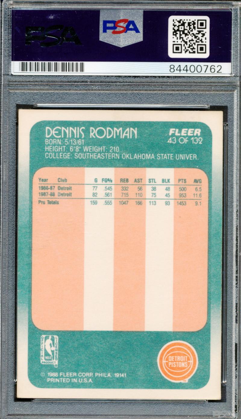 Dennis Rodman Signed 1988-89 Fleer #43 RC (PSA) at PristineAuction.com Dennis Rodman Signed 1988-89 Fleer #43 RC (PSA) at PristineAuction.com