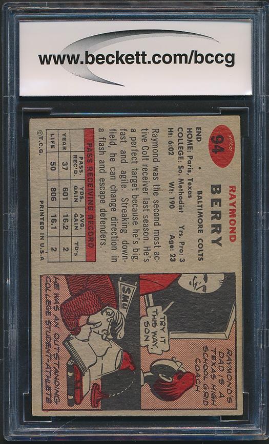 Raymond Berry 1957 Topps #94 RC (BCCG 8) at PristineAuction.com Raymond Berry 1957 Topps #94 RC (BCCG 8) at PristineAuction.com