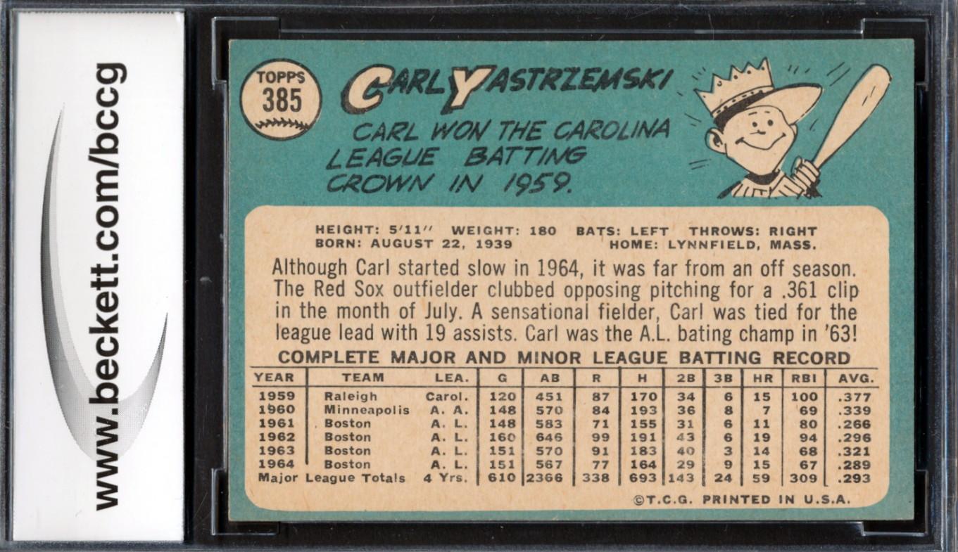Carl Yastrzemski 1965 Topps #385 (BCCG 9) at PristineAuction.com Carl Yastrzemski 1965 Topps #385 (BCCG 9) at PristineAuction.com