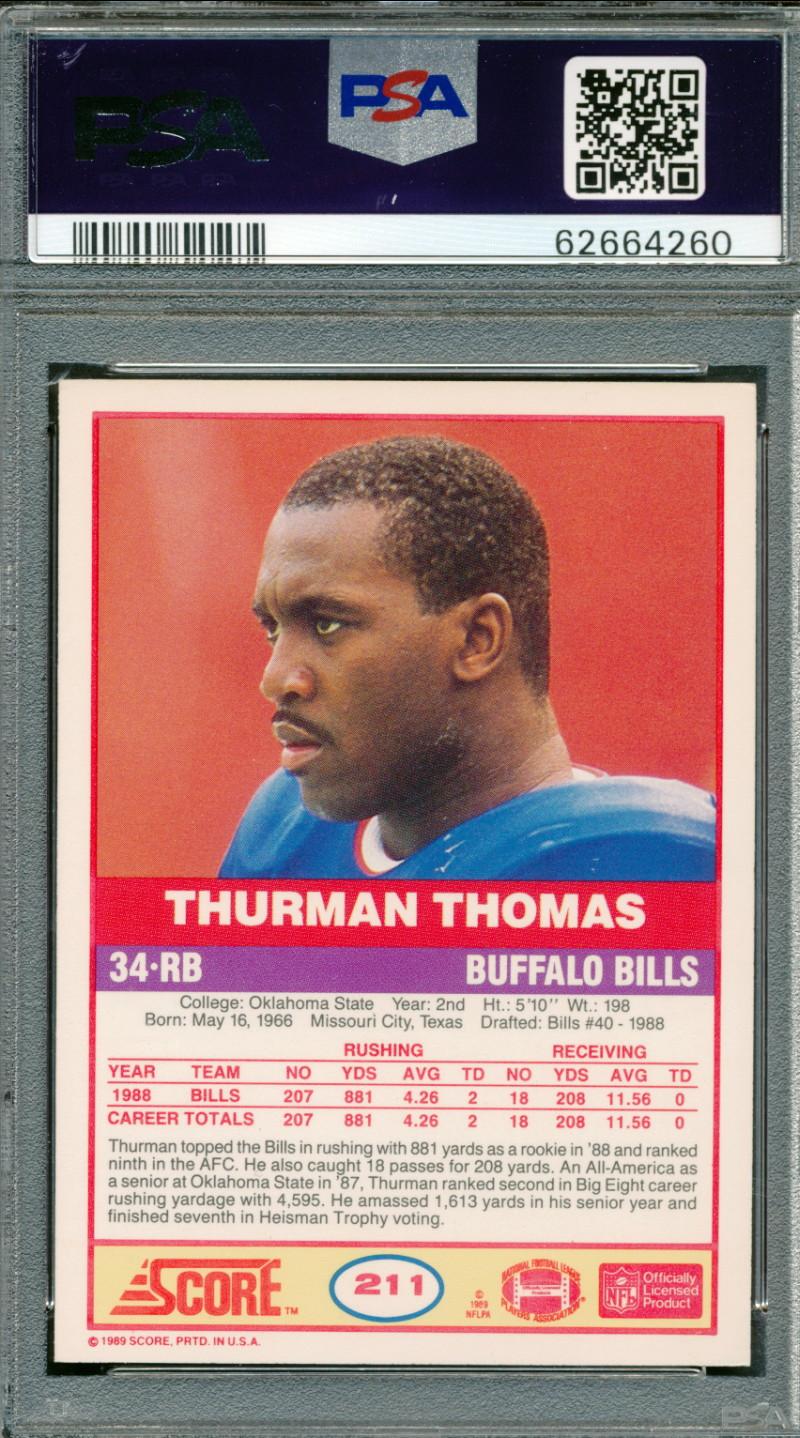 Thurman Thomas Signed 1989 Score #211 RC Inscribed "HOF 2007" (PSA) at PristineAuction.com Thurman Thomas Signed 1989 Score #211 RC Inscribed "HOF 2007" (PSA) at PristineAuction.com