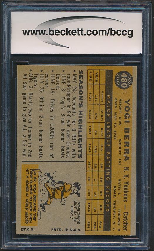Yogi Berra 1960 Topps #480 (BCCG 9) at PristineAuction.com Yogi Berra 1960 Topps #480 (BCCG 9) at PristineAuction.com
