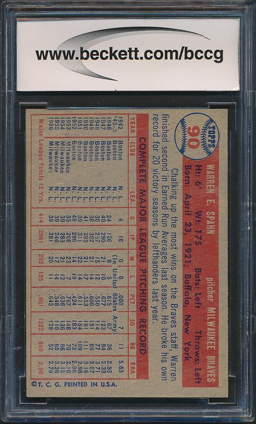 Warren Spahn 1957 Topps #90 (BCCG 9) at PristineAuction.com Warren Spahn 1957 Topps #90 (BCCG 9) at PristineAuction.com