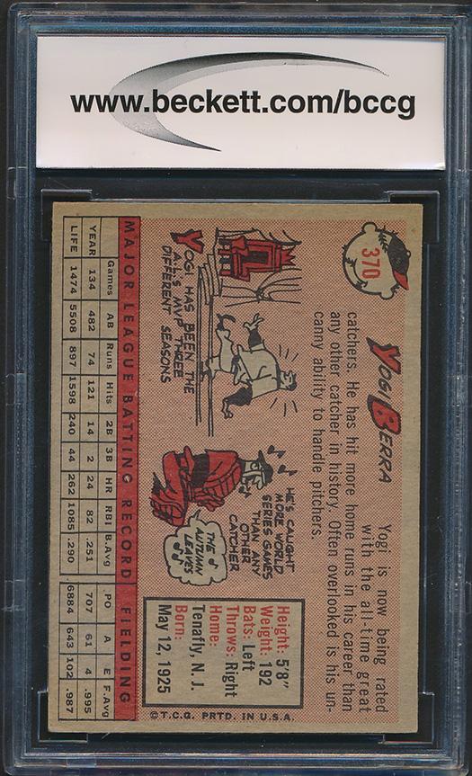 Yogi Berra 1958 Topps #370 (BCCG 8) at PristineAuction.com Yogi Berra 1958 Topps #370 (BCCG 8) at PristineAuction.com
