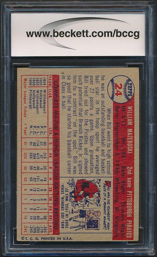 Bill Mazeroski 1957 Topps #24 RC (BCCG 8) at PristineAuction.com Bill Mazeroski 1957 Topps #24 RC (BCCG 8) at PristineAuction.com