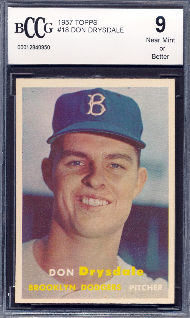 Don Drysdale 1957 Topps #18 RC (BCCG 9) at PristineAuction.com Don Drysdale 1957 Topps #18 RC (BCCG 9) at PristineAuction.com