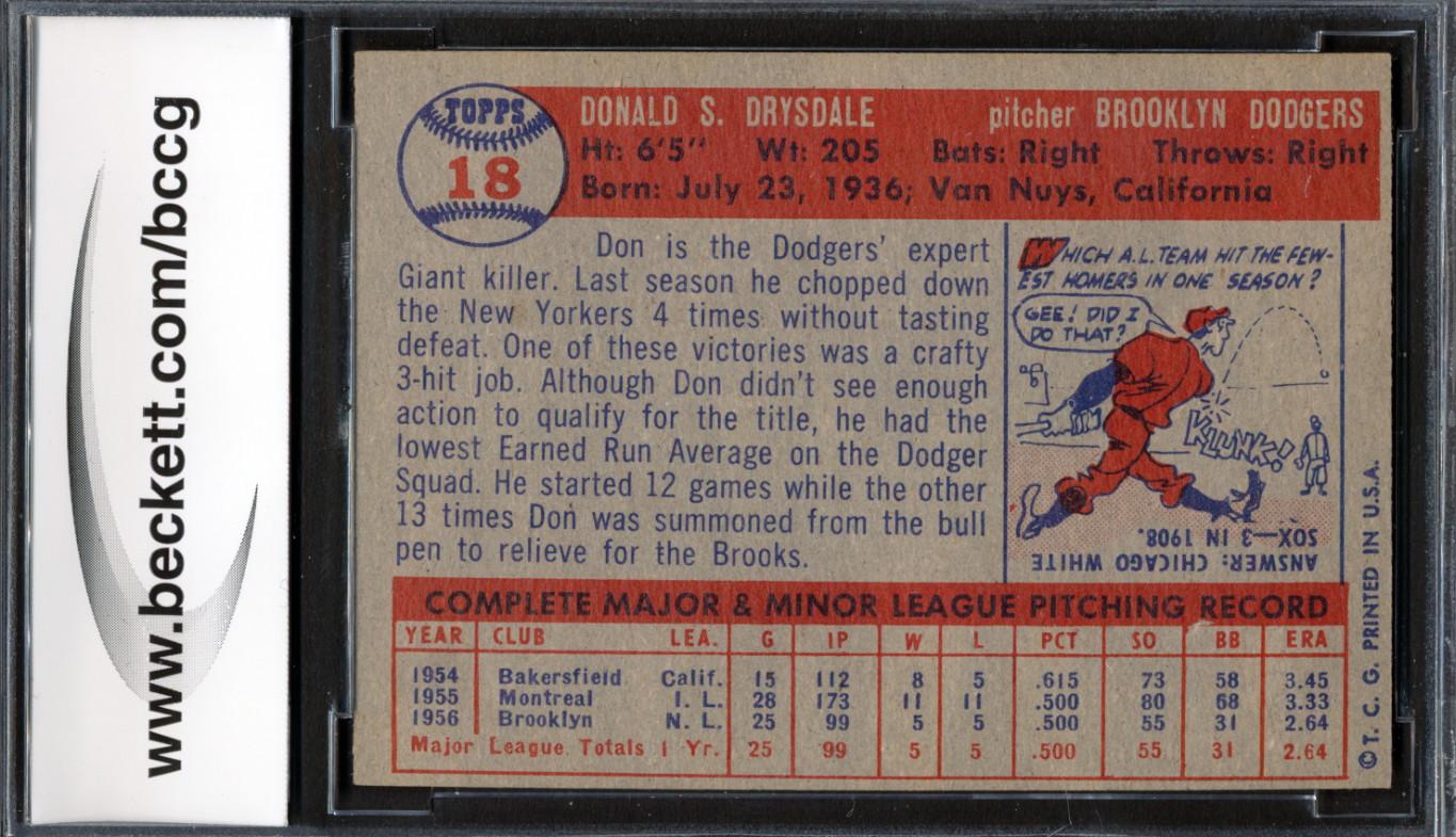 Don Drysdale 1957 Topps #18 RC (BCCG 9) at PristineAuction.com Don Drysdale 1957 Topps #18 RC (BCCG 9) at PristineAuction.com