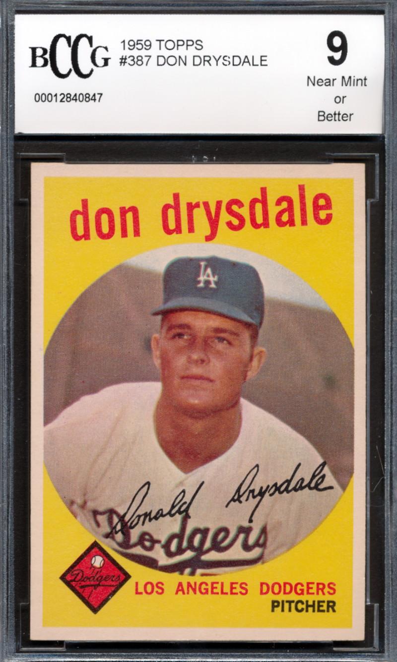 Don Drysdale 1959 Topps #387 (BCCG 9) at PristineAuction.com Don Drysdale 1959 Topps #387 (BCCG 9) at PristineAuction.com