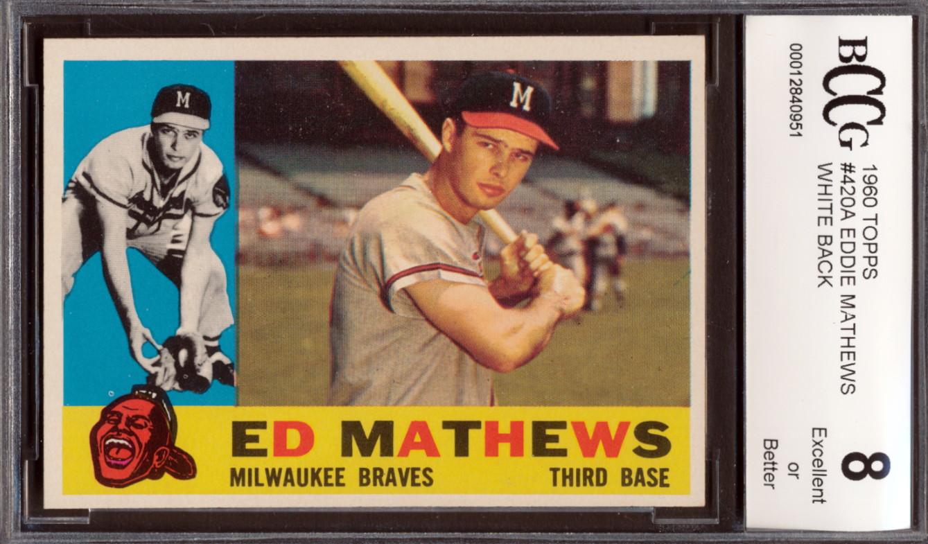 Eddie Mathews 1960 Topps #420A (BCCG 8) at PristineAuction.com Eddie Mathews 1960 Topps #420A (BCCG 8) at PristineAuction.com