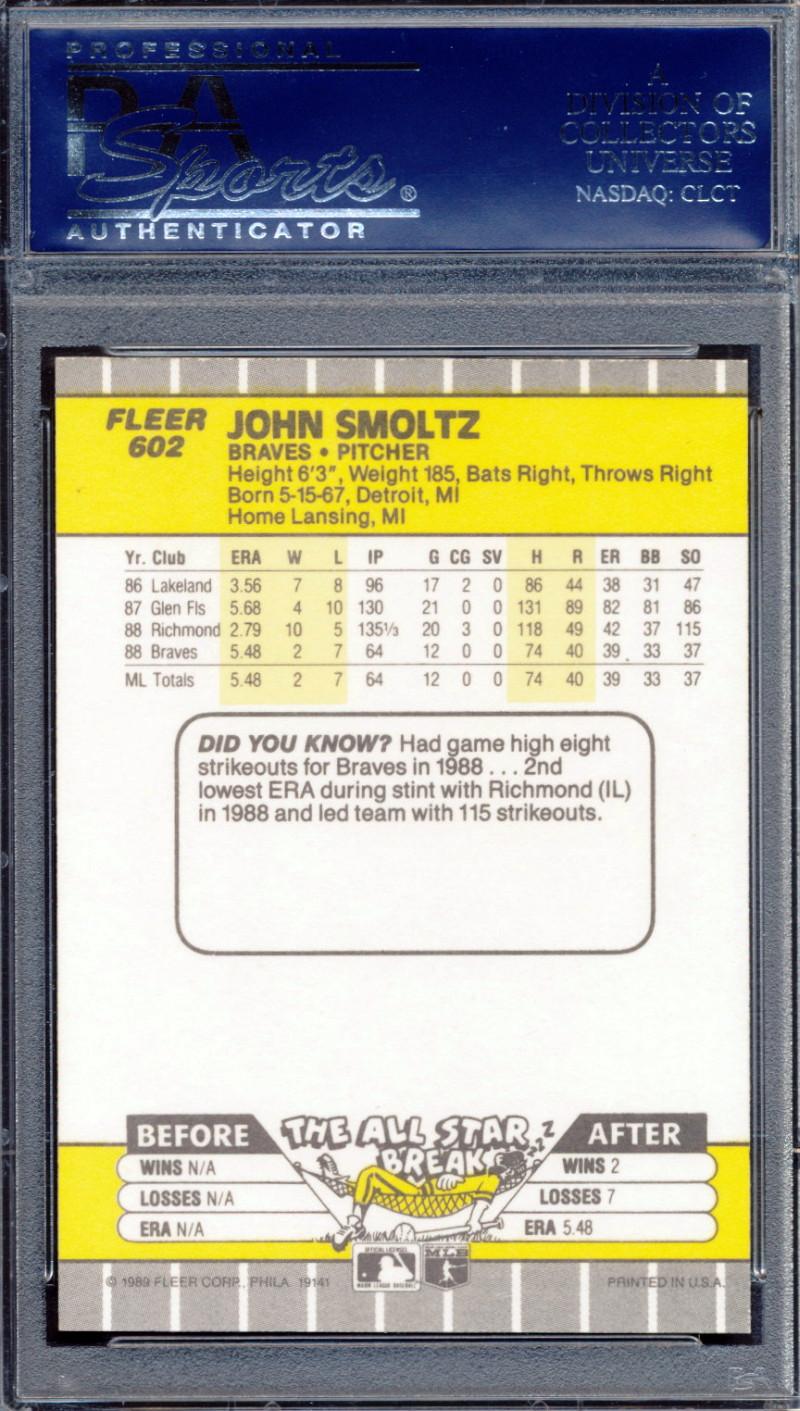 John Smoltz Signed 1989 Fleer #602 RC (PSA) at PristineAuction.com John Smoltz Signed 1989 Fleer #602 RC (PSA) at PristineAuction.com