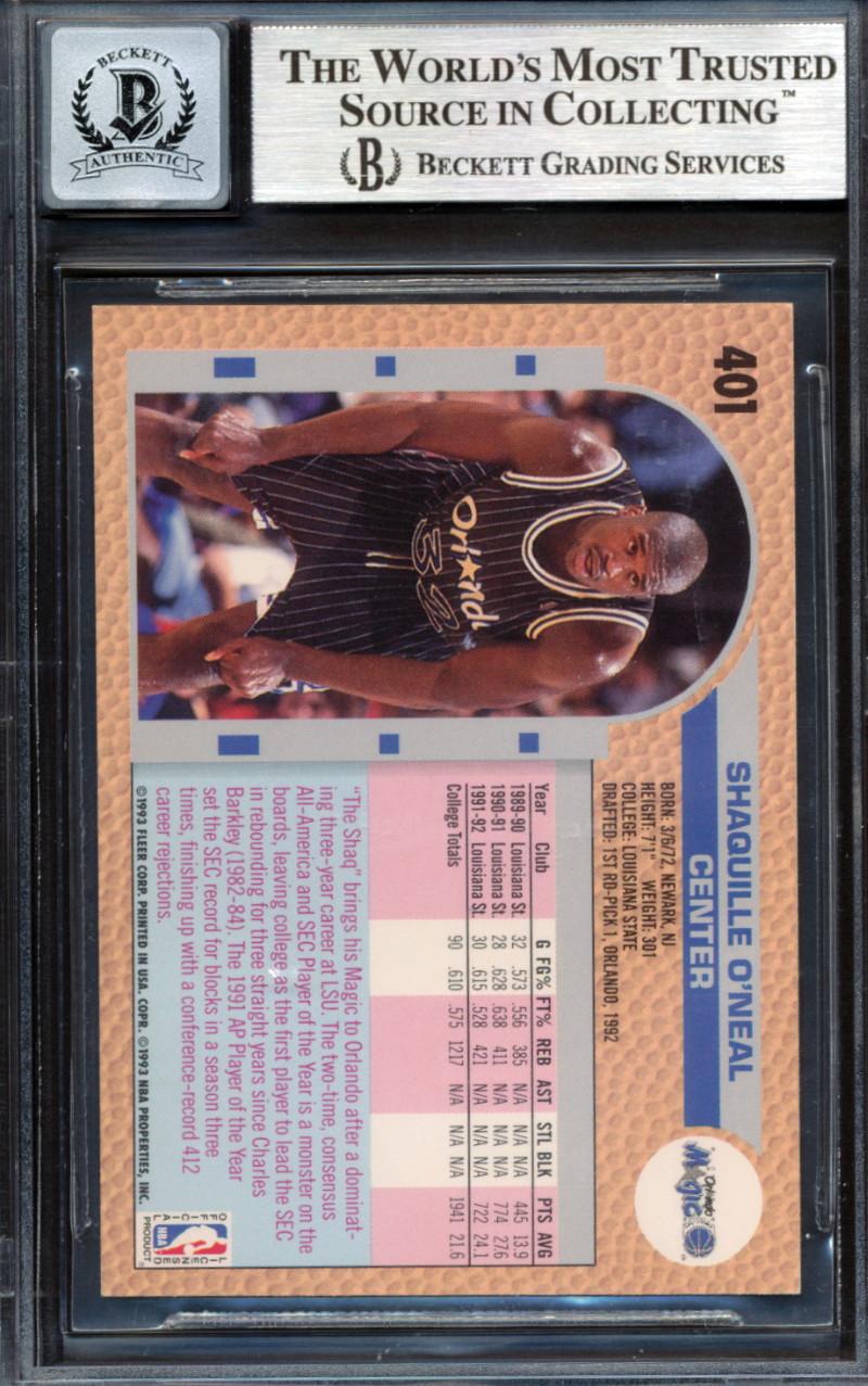 Shaquille O'Neal Signed 1992-93 Fleer #401 RC (BGS | Autograph Graded 10) at PristineAuction.com Shaquille O'Neal Signed 1992-93 Fleer #401 RC (BGS | Autograph Graded 10) at PristineAuction.com