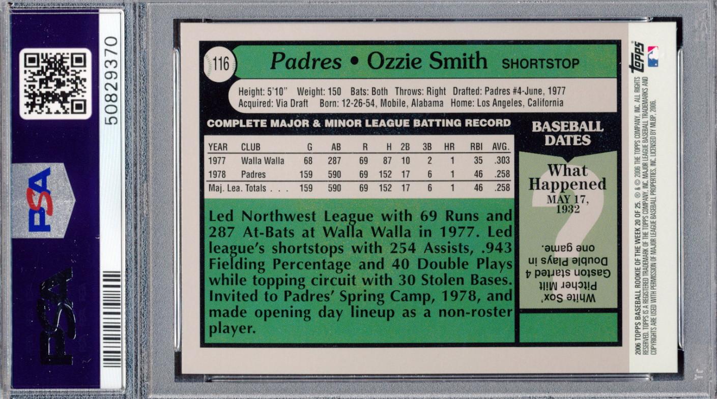 Ozzie Smith 2006 Topps Rookie of the Week #20 (PSA 10) at PristineAuction.com Ozzie Smith 2006 Topps Rookie of the Week #20 (PSA 10) at PristineAuction.com