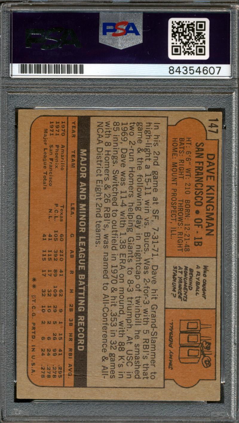 Dave Kingman Signed 1972 Topps #147 RC (PSA) at PristineAuction.com Dave Kingman Signed 1972 Topps #147 RC (PSA) at PristineAuction.com