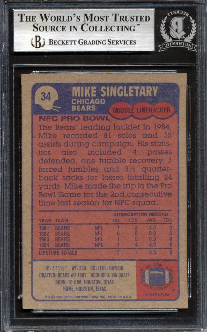 Mike Singletary Signed 1985 Topps #34 Inscribed "HOF 98" (BGS) at PristineAuction.com Mike Singletary Signed 1985 Topps #34 Inscribed "HOF 98" (BGS) at PristineAuction.com