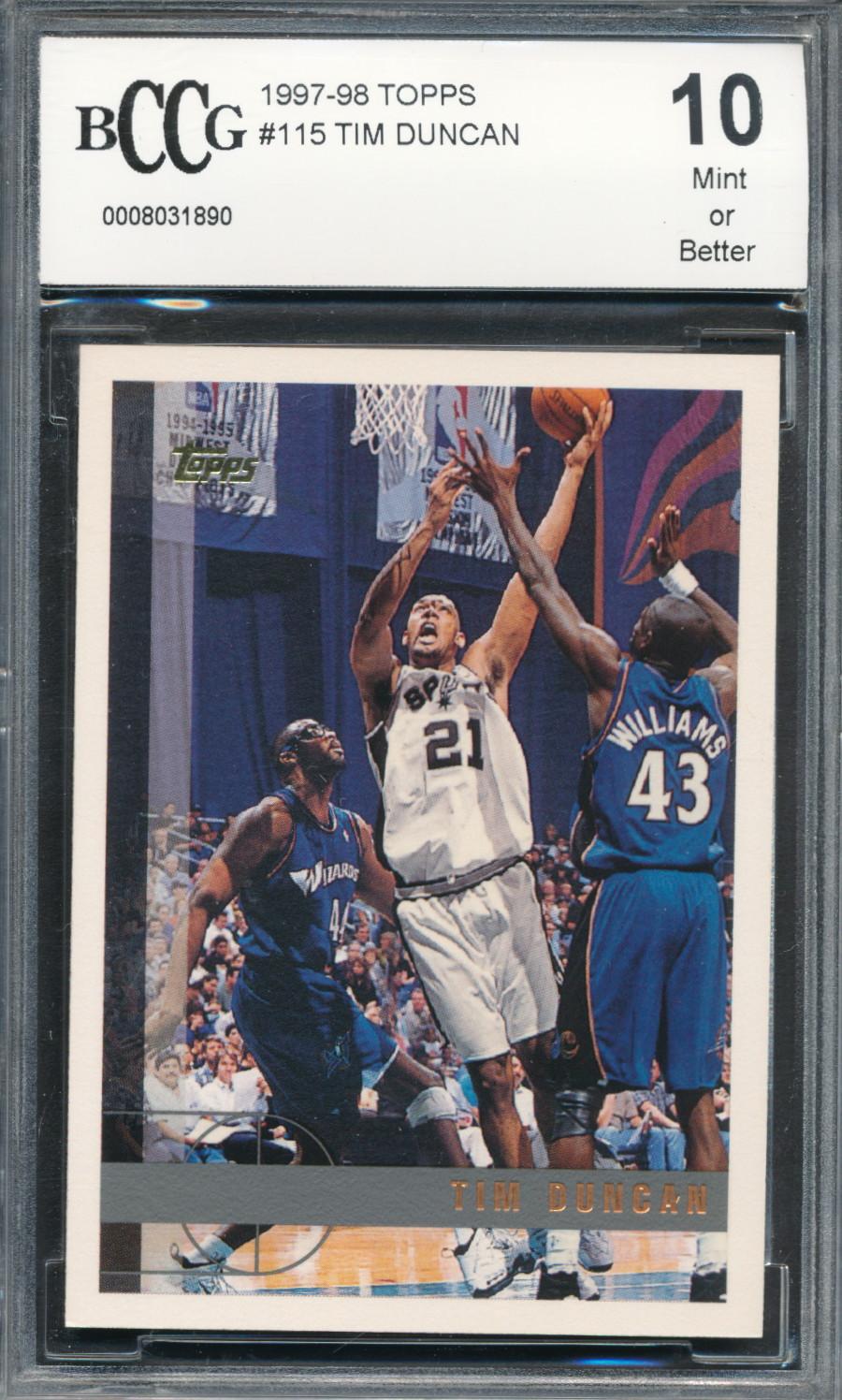 Tim Duncan 1997-98 Topps #115 RC (BCCG 10) at PristineAuction.com Tim Duncan 1997-98 Topps #115 RC (BCCG 10) at PristineAuction.com