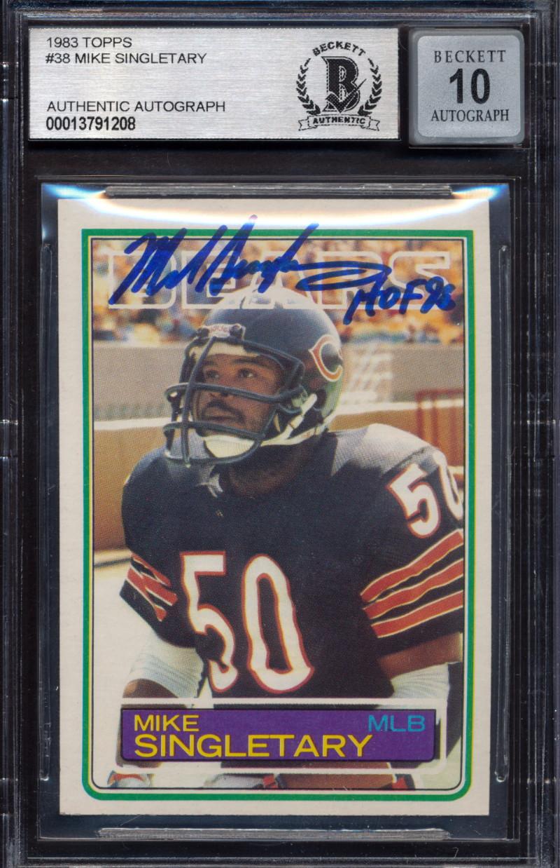 Mike Singletary Signed 1983 Topps #38 RC Inscribed "HOF 98" (BGS | Autograph Graded 10) at PristineAuction.com Mike Singletary Signed 1983 Topps #38 RC Inscribed "HOF 98" (BGS | Autograph Graded 10) at PristineAuction.com
