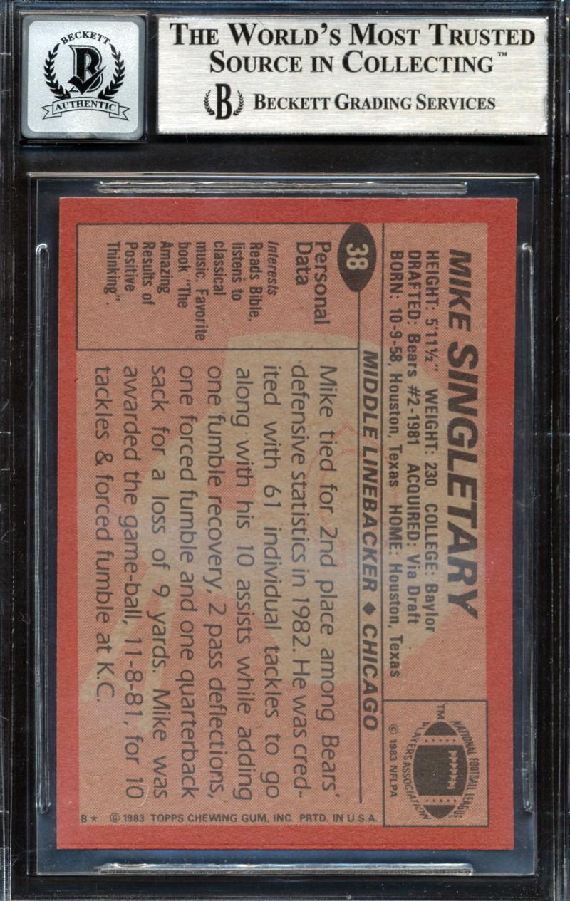 Mike Singletary Signed 1983 Topps #38 RC Inscribed "HOF 98" (BGS | Autograph Graded 10) at PristineAuction.com Mike Singletary Signed 1983 Topps #38 RC Inscribed "HOF 98" (BGS | Autograph Graded 10) at PristineAuction.com
