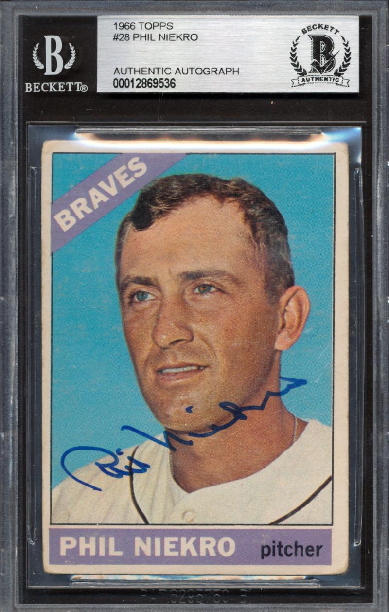 Phil Niekro Signed 1966 Topps #28 (BGS) at PristineAuction.com Phil Niekro Signed 1966 Topps #28 (BGS) at PristineAuction.com