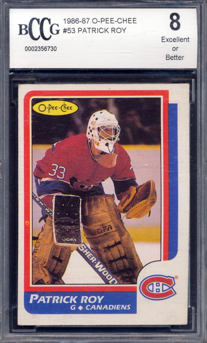 Patrick Roy 1986-87 O-Pee-Chee #53 RC (BCCG 8) at PristineAuction.com Patrick Roy 1986-87 O-Pee-Chee #53 RC (BCCG 8) at PristineAuction.com
