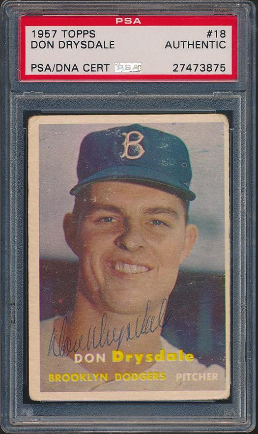 Don Drysdale Signed 1957 Topps #18 RC (PSA) at PristineAuction.com Don Drysdale Signed 1957 Topps #18 RC (PSA) at PristineAuction.com