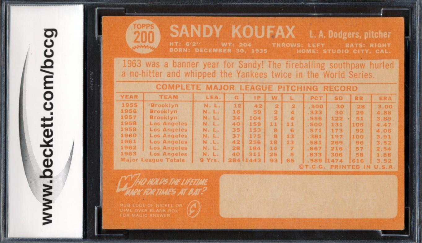 Sandy Koufax 1964 Topps #200 (BCCG 7) at PristineAuction.com Sandy Koufax 1964 Topps #200 (BCCG 7) at PristineAuction.com