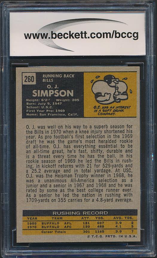 O.J. Simpson 1971 Topps #260 (BCCG 9) at PristineAuction.com O.J. Simpson 1971 Topps #260 (BCCG 9) at PristineAuction.com