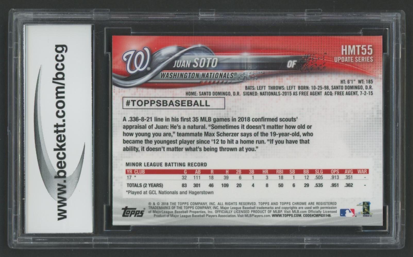 Juan Soto 2018 Topps Chrome Update #HMT55 RC (BCCG 10) at PristineAuction.com Juan Soto 2018 Topps Chrome Update #HMT55 RC (BCCG 10) at PristineAuction.com