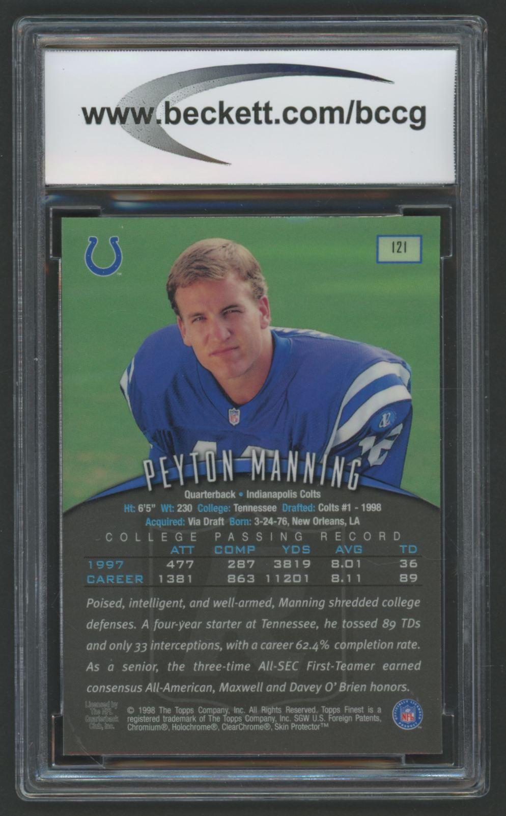 Peyton Manning 1998 Finest #121 RC (BCCG 9) at PristineAuction.com Peyton Manning 1998 Finest #121 RC (BCCG 9) at PristineAuction.com