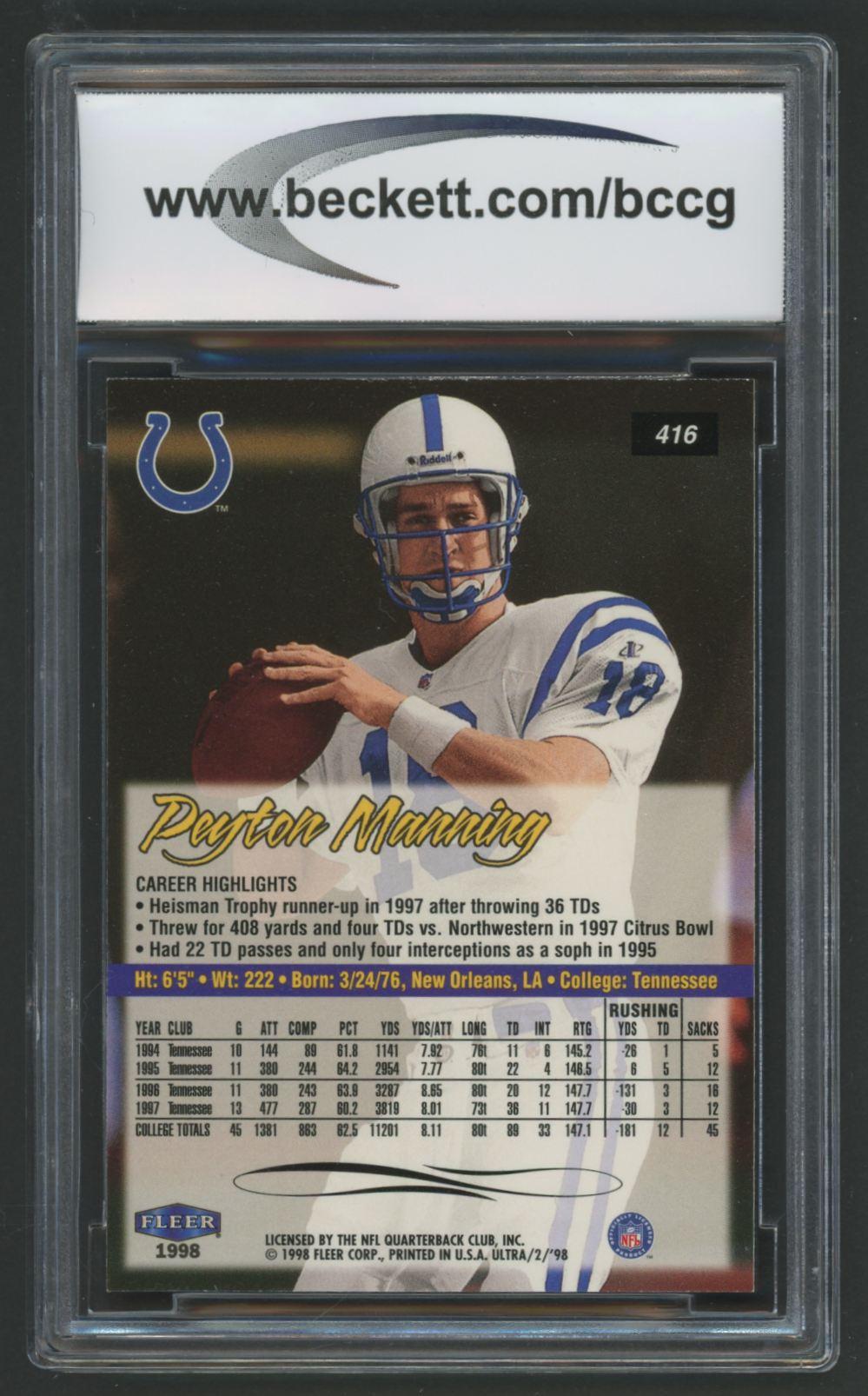 Peyton Manning 1998 Ultra #416 RC (BCCG 9) at PristineAuction.com Peyton Manning 1998 Ultra #416 RC (BCCG 9) at PristineAuction.com
