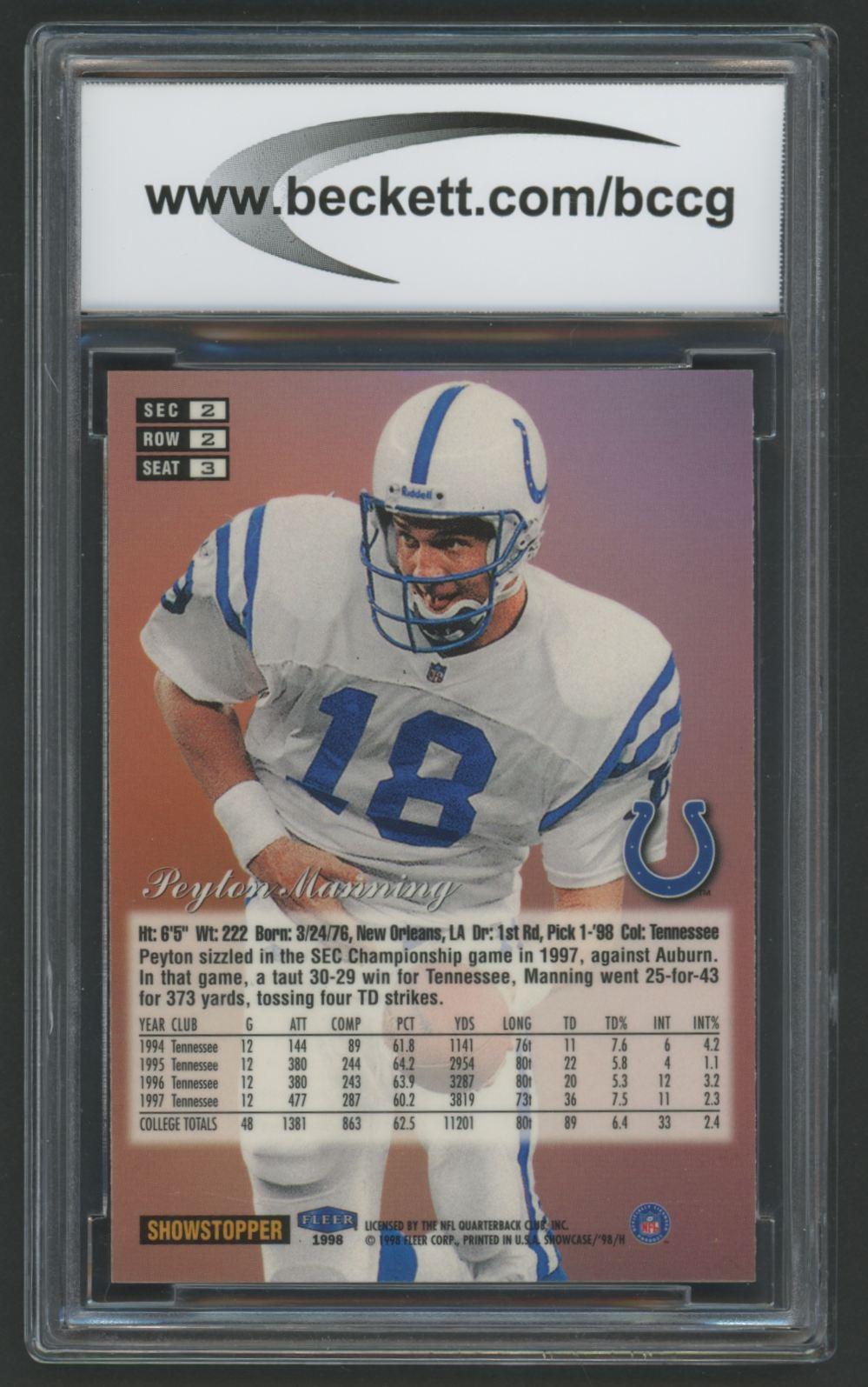 Peyton Manning 1998 Flair Showcase Row 2 #3 RC (BCCG 10) at PristineAuction.com Peyton Manning 1998 Flair Showcase Row 2 #3 RC (BCCG 10) at PristineAuction.com