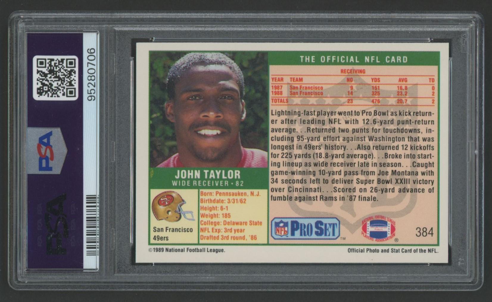 John Taylor Signed 1989 Pro Set #384 RC (PSA 8 | Auto 10) at PristineAuction.com John Taylor Signed 1989 Pro Set #384 RC (PSA 8 | Auto 10) at PristineAuction.com
