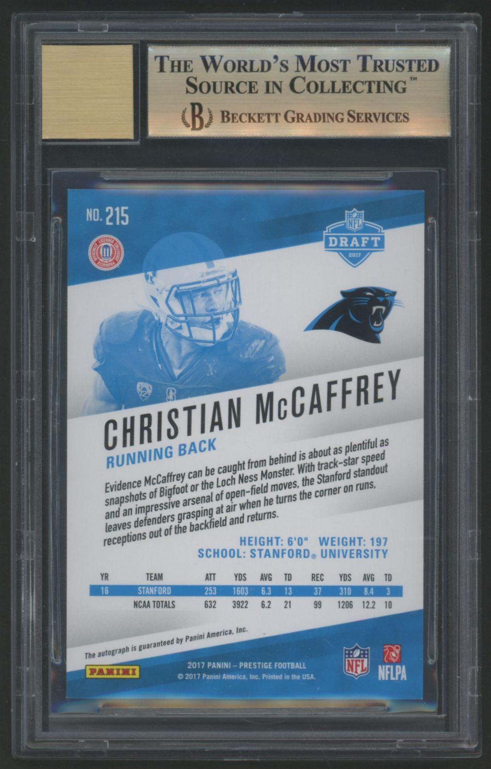 Christian McCaffrey 2017 Prestige Rookie Autographs Xtra Points Green #215 #106/150 (BGS 9.5 | Auto 10) at PristineAuction.com Christian McCaffrey 2017 Prestige Rookie Autographs Xtra Points Green #215 #106/150 (BGS 9.5 | Auto 10) at PristineAuction.com