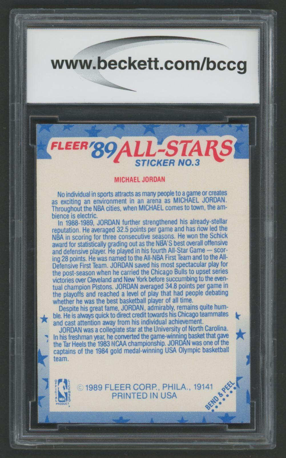 Michael Jordan 1989-90 Fleer Stickers #3 (BCCG 9) at PristineAuction.com Michael Jordan 1989-90 Fleer Stickers #3 (BCCG 9) at PristineAuction.com