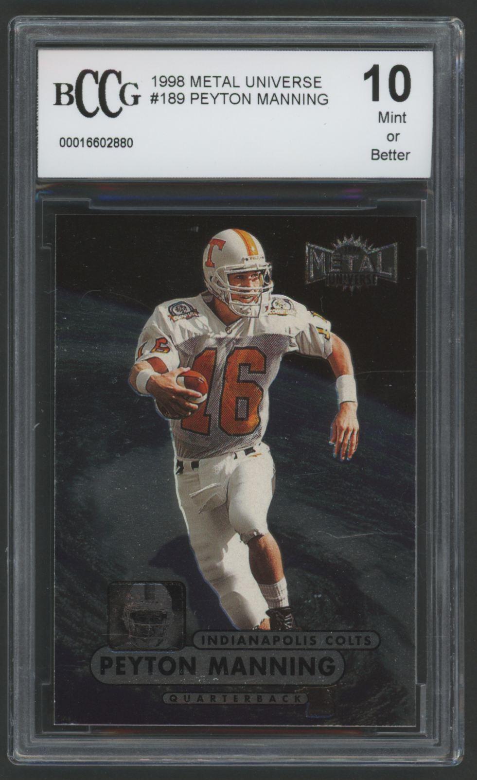 Peyton Manning 1998 Metal Universe #189 RC (BCCG 10) at PristineAuction.com Peyton Manning 1998 Metal Universe #189 RC (BCCG 10) at PristineAuction.com