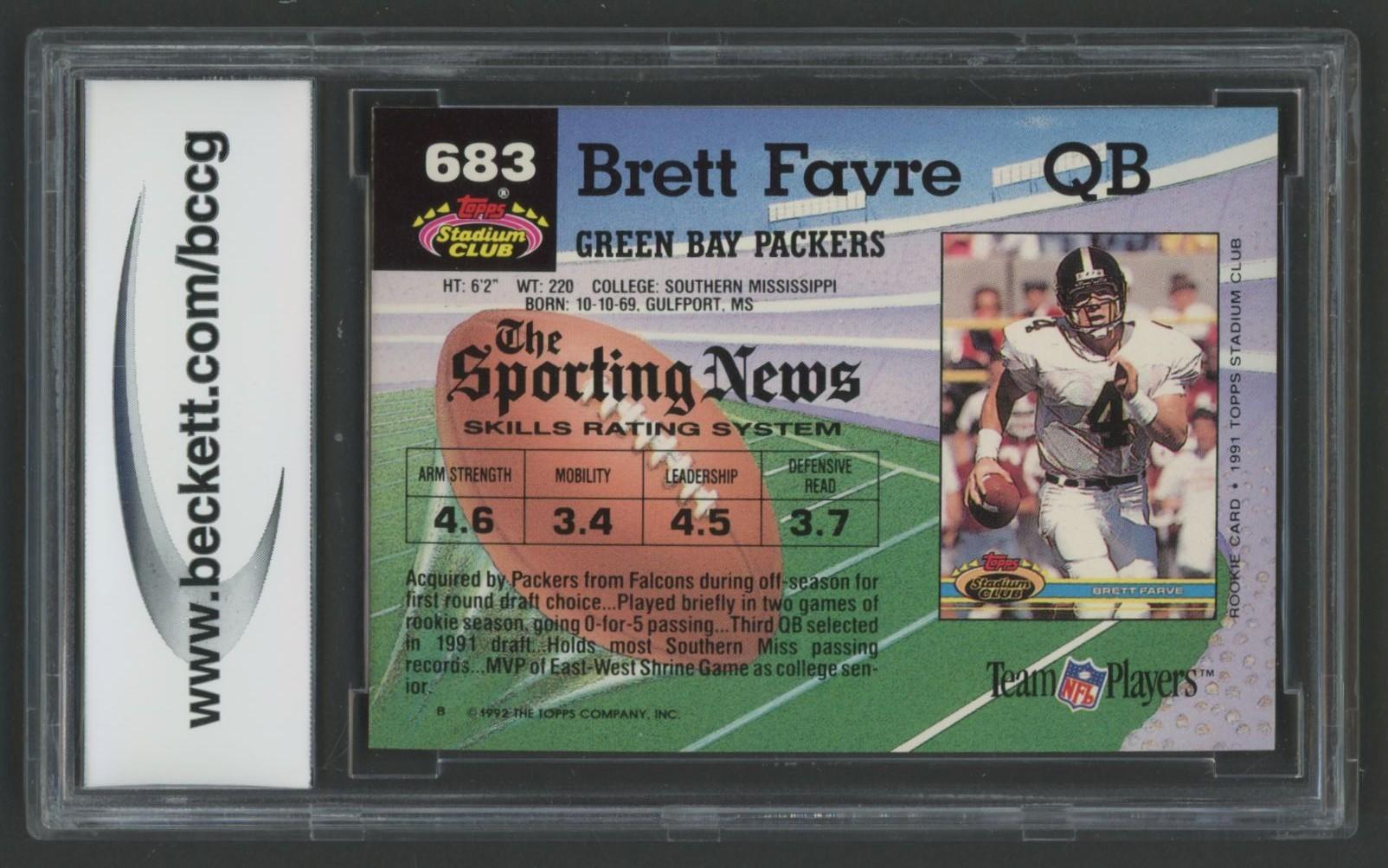 Brett Favre 1992 Stadium Club #683 (BCCG 9) at PristineAuction.com Brett Favre 1992 Stadium Club #683 (BCCG 9) at PristineAuction.com
