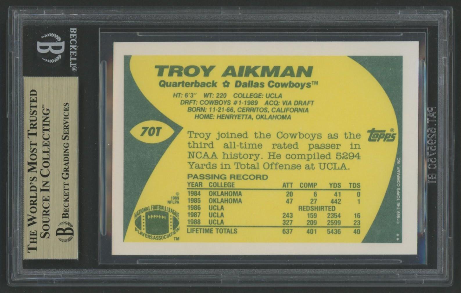 Troy Aikman 1989 Topps Traded #70T RC (BGS 9.5) at PristineAuction.com Troy Aikman 1989 Topps Traded #70T RC (BGS 9.5) at PristineAuction.com