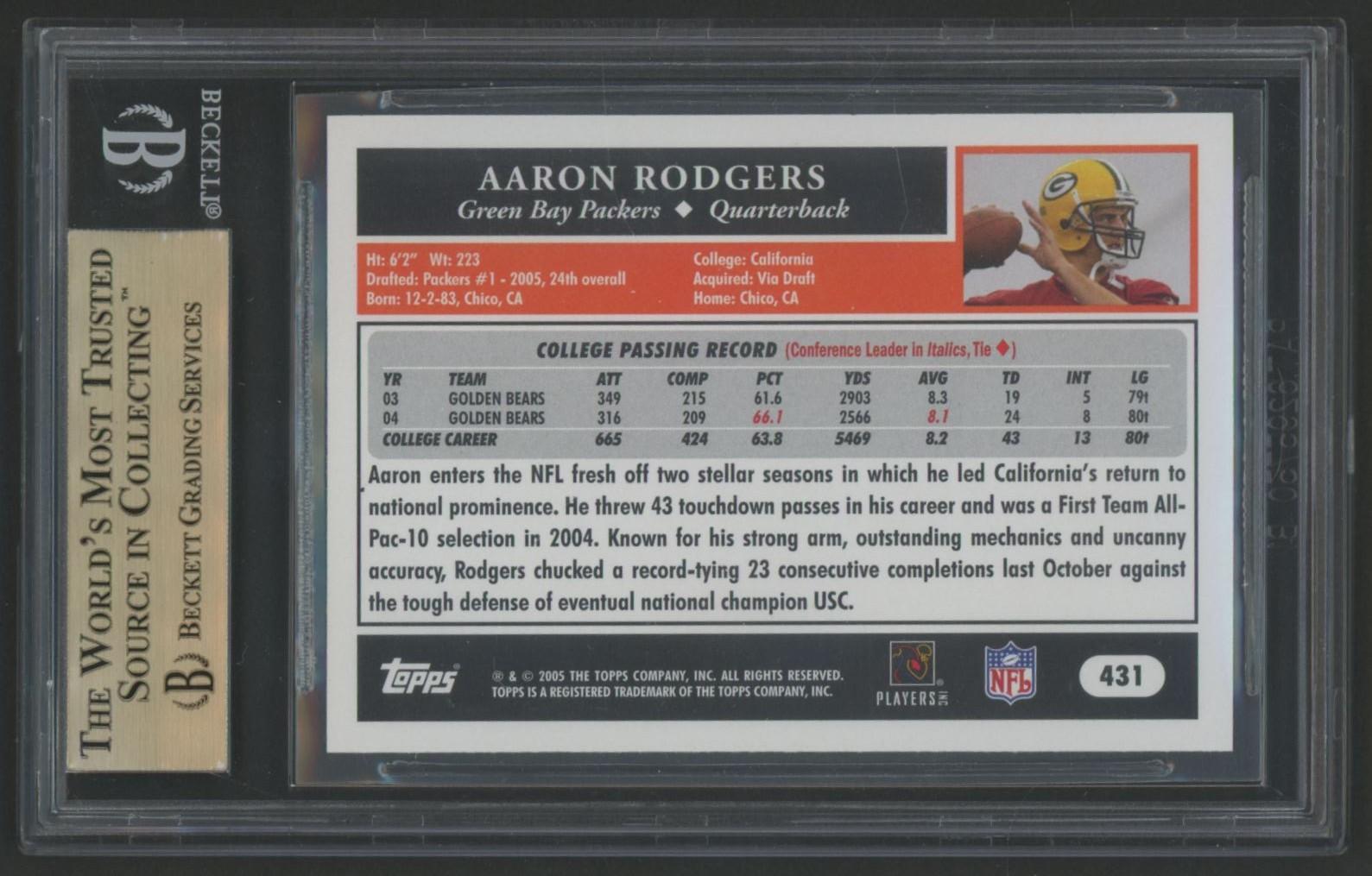 Aaron Rodgers 2005 Topps #431 RC (BGS 9.5) at PristineAuction.com Aaron Rodgers 2005 Topps #431 RC (BGS 9.5) at PristineAuction.com