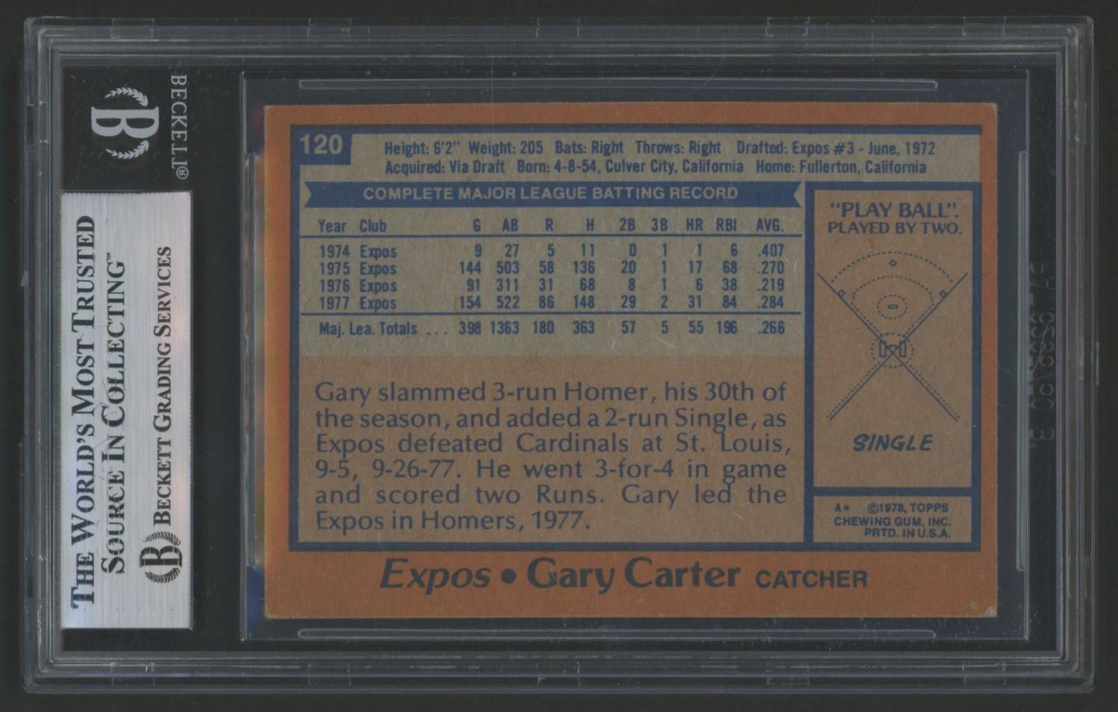 Gary Carter Signed 1978 Topps #120 (BGS) at PristineAuction.com Gary Carter Signed 1978 Topps #120 (BGS) at PristineAuction.com
