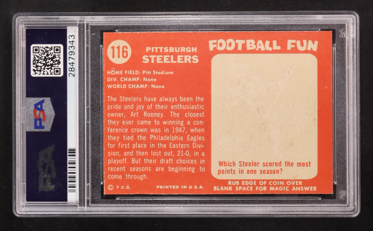 Pittsburgh Steelers 1958 Topps #116 (PSA 6) at PristineAuction.com Pittsburgh Steelers 1958 Topps #116 (PSA 6) at PristineAuction.com