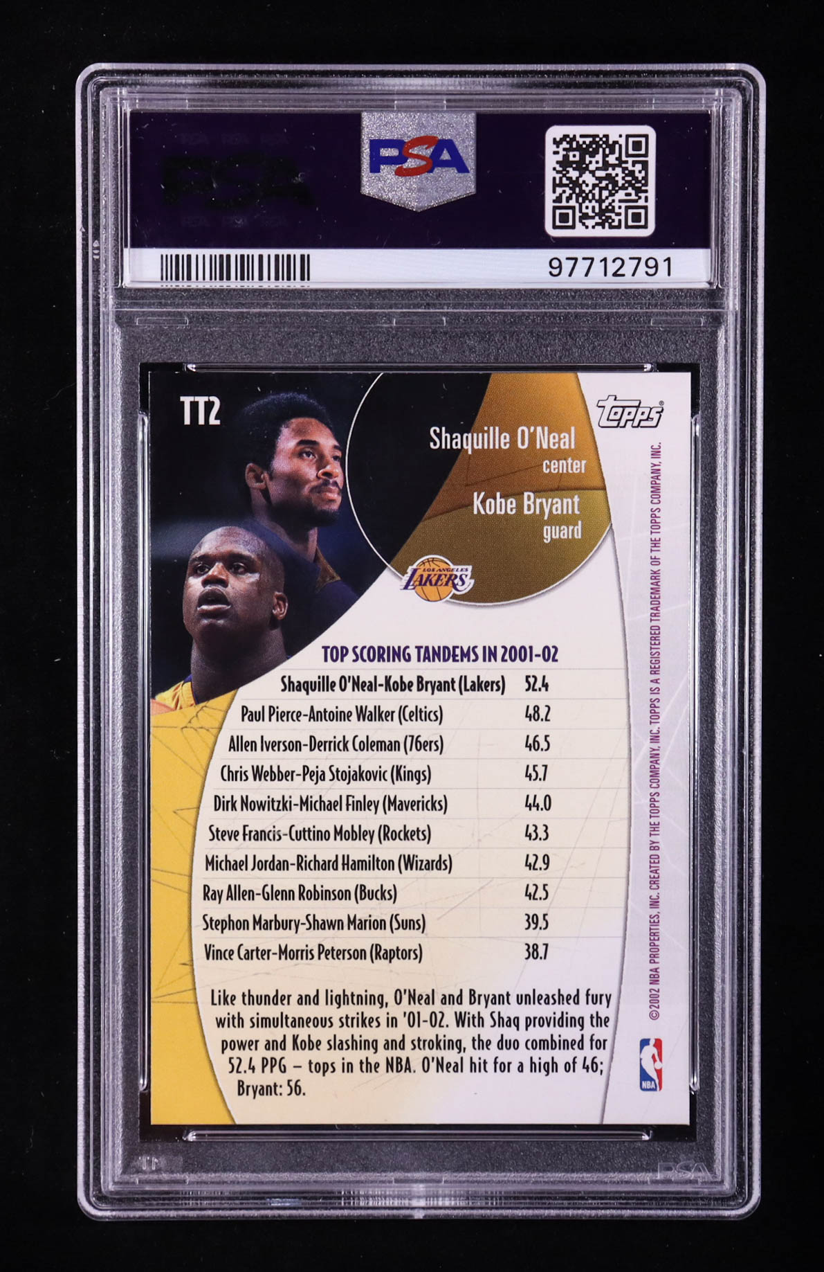 Shaquille O'Neal / Kobe Bryant 2002-03 Topps Top Tandems #TT2 (PSA 9) at PristineAuction.com Shaquille O'Neal / Kobe Bryant 2002-03 Topps Top Tandems #TT2 (PSA 9) at PristineAuction.com
