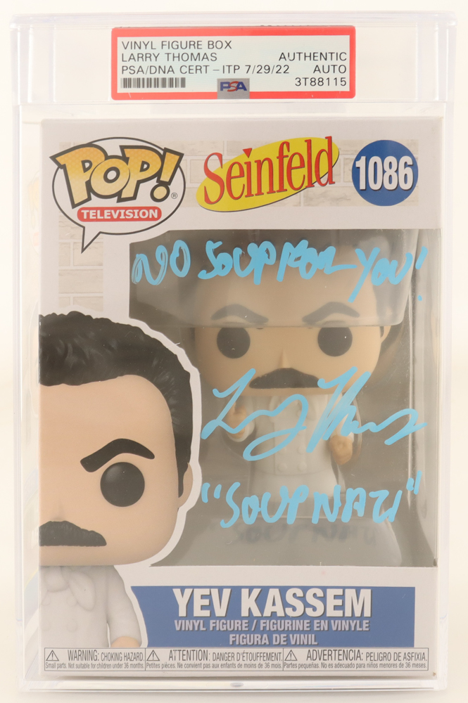 Larry Thomas Signed "Seinfeld" #1086 Yev Kassem Funko Pop! Vinyl Figure Inscribed "'Soup Nazi'" & "No Soup For You!" (PSA) at PristineAuction.com Larry Thomas Signed "Seinfeld" #1086 Yev Kassem Funko Pop! Vinyl Figure Inscribed "'Soup Nazi'" & "No Soup For You!" (PSA) at PristineAuction.com