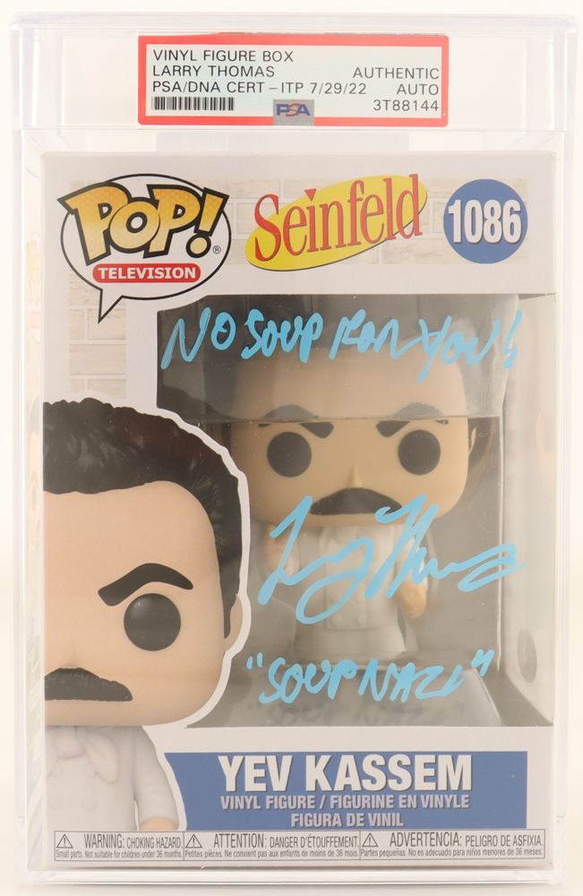 Larry Thomas Signed "Seinfeld" #1086 Yev Kassem Funko Pop! Vinyl Figure Inscribed "'Soup Nazi'" & "No Soup For You!" (PSA) at PristineAuction.com Larry Thomas Signed "Seinfeld" #1086 Yev Kassem Funko Pop! Vinyl Figure Inscribed "'Soup Nazi'" & "No Soup For You!" (PSA) at PristineAuction.com